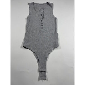 Women's Unbranded Ribbed Thong Bodysuit Gray Size M